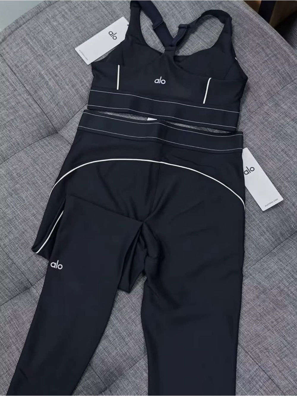 ALO Yoga Black Kids One-Piece with White Piping